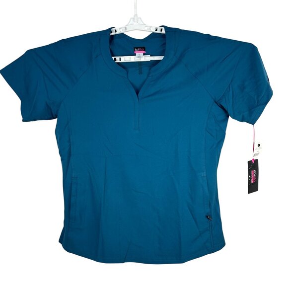 Koi Lite Womens Stretch Scrub Top Caribbean Blue Short Sleeve Size Large - Picture 1 of 6